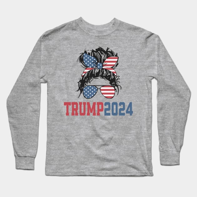 Vintage Trump 2024 Messy Hair Bun Long Sleeve T-Shirt by Etopix